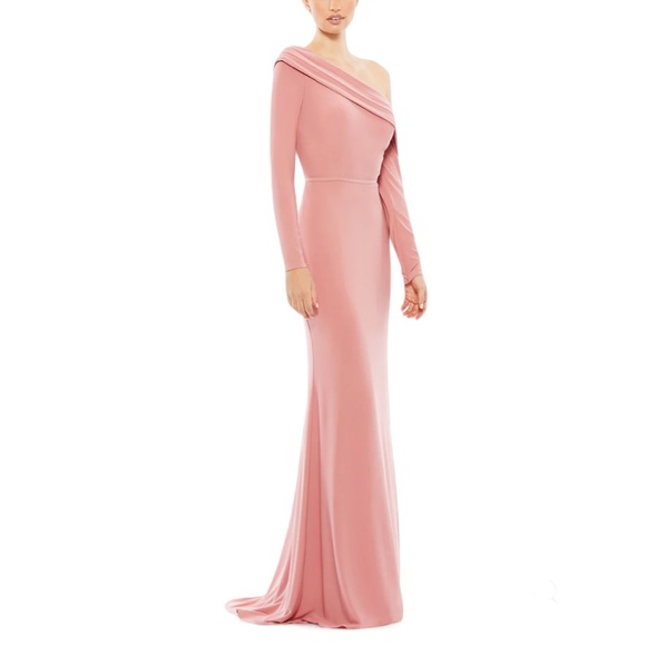 Mac Duggal DROP SHOULDER LONG SLEEVE COLUMN GOWN size 16 - Picture 7 of 12